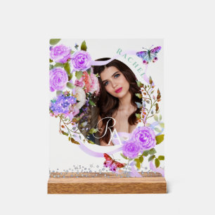 Purple Rose Chic Monogram Photo  Acrylic Sign