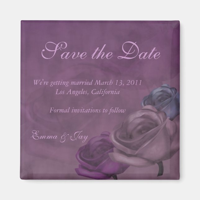 Purple Rose Distressed Save the Date Magnet (Front)