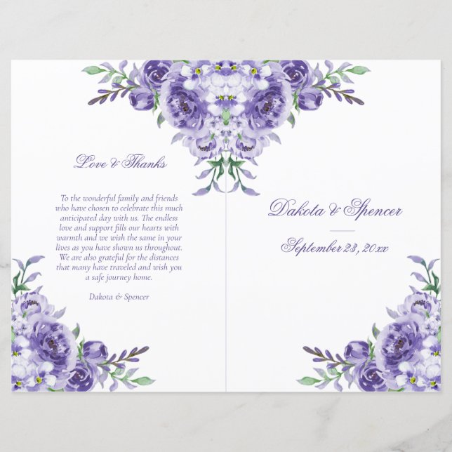 Purple Rose | Elegant Floral Ceremony Program (Front)