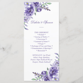Purple Rose | Elegant Watercolor Floral Ceremony Programme