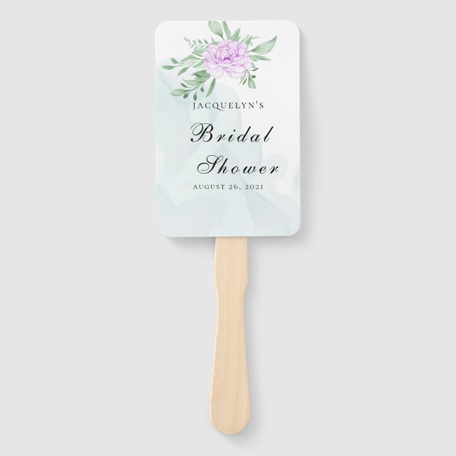 Purple Rose Eucalyptus Greenery Bridal Shower Hand Fan (Front)