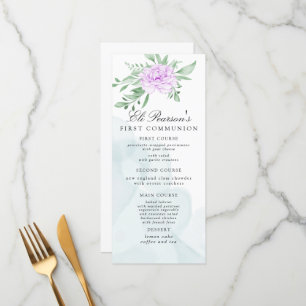 Purple Rose Eucalyptus Leaves First Communion Menu
