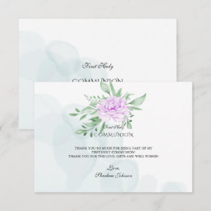 Purple Rose Eucalyptus Leaves Holy Communion Thank You Card