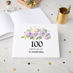 Purple Rose Floral 100th Birthday Party Guest Book
