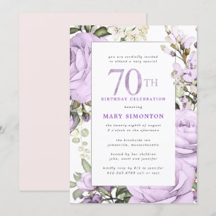 Purple Rose Floral 70th Birthday Party Invitation