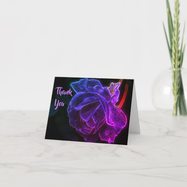 Purple Rose Floral Art Thank You Card (Front)