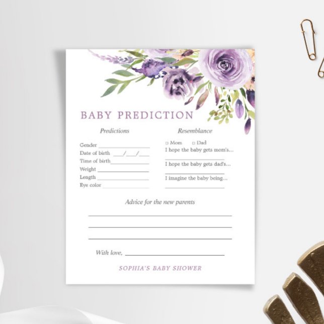 Purple Rose Floral Baby Predictions & Advice Game (Creator Uploaded)