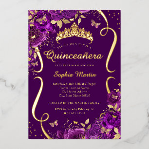 Purple Rose Floral Butterfly Tiara Quinceanera