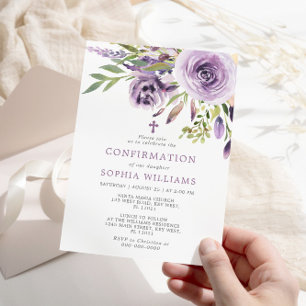 Purple Rose Floral Confirmation Invitation