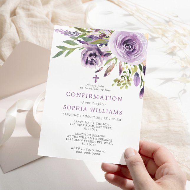 Purple Rose Floral Confirmation Invitation (Creator Uploaded)