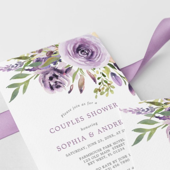 Purple Rose Floral Couples Shower Invitation (Creator Uploaded)