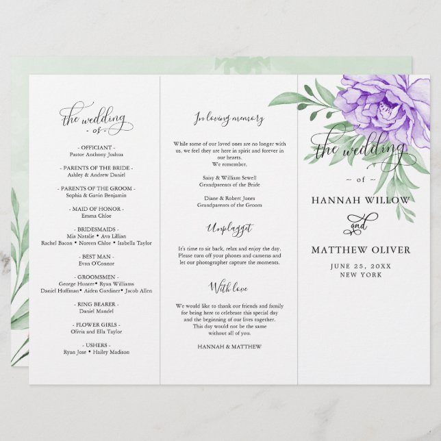 Purple Rose Floral Eucalyptus Wedding Ceremony (Front/Back)