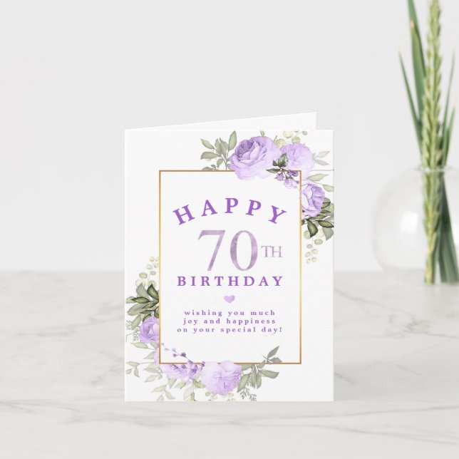 Purple Rose Floral Gold 70th Birthday Invitation (Front)