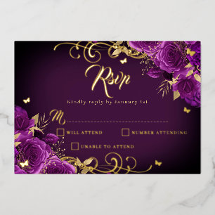 Purple Rose Floral Gold Swirl Gold Quinceanera 
