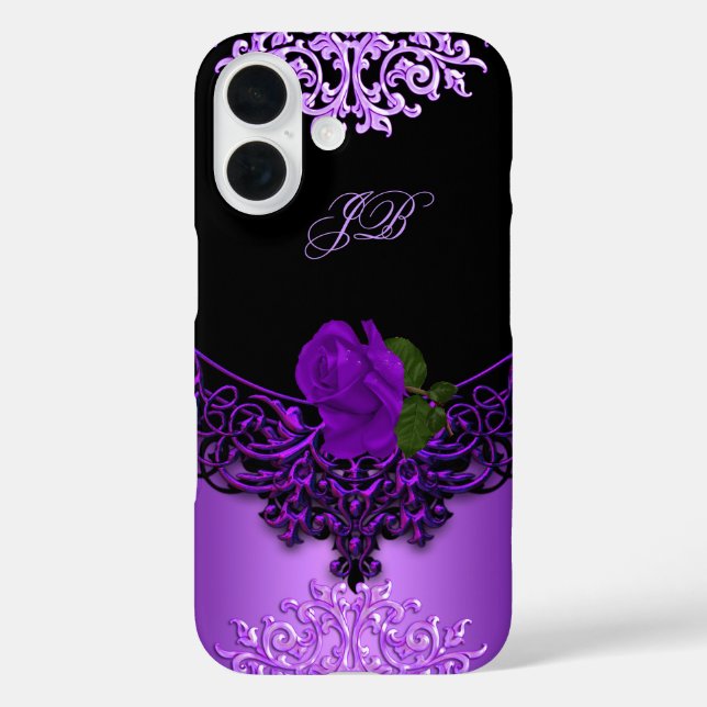 Purple Rose Floral Lace Black Case-Mate iPhone Case (Back)