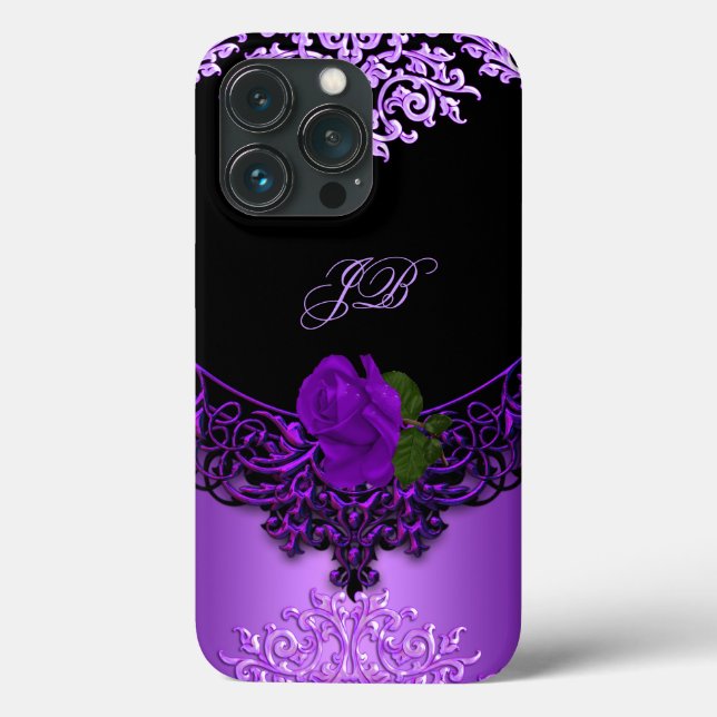 Purple Rose Floral Lace Black Case-Mate iPhone Case (Back)