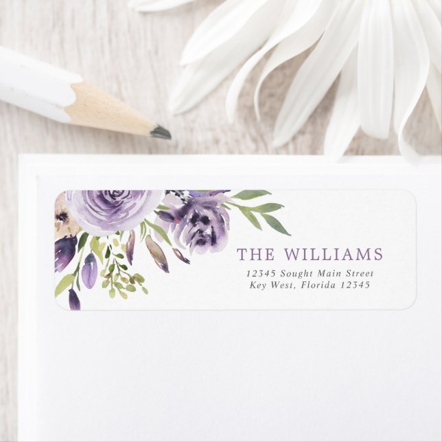 Purple Rose Floral Return Address Labels (Insitu)