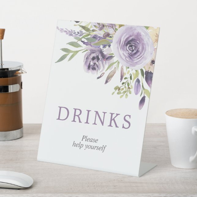 Purple Rose Floral Shower Drinks Sign (In SItu)