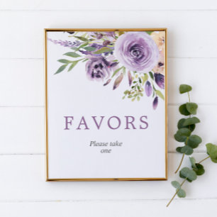 Purple Rose Floral Shower Favours Sign
