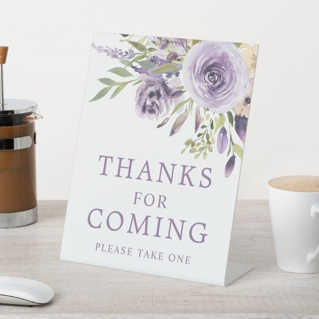Purple Rose Floral Shower Thanks For Coming Sign (In SItu)