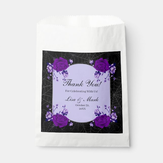 Purple Rose Floral Spiderweb Fall Wedding Favour Bags (Front)