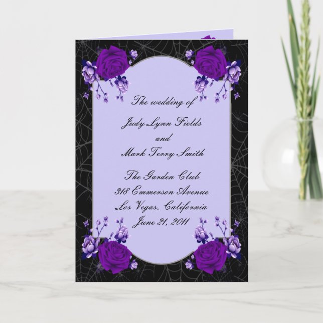 Purple Rose Floral Spiderweb Fall Wedding Program  Thank You Card (Front)