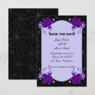 Purple Rose Floral Spiderweb Wedding Save The Date Announcement