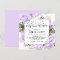 Purple Rose Floral Square Baby Shower