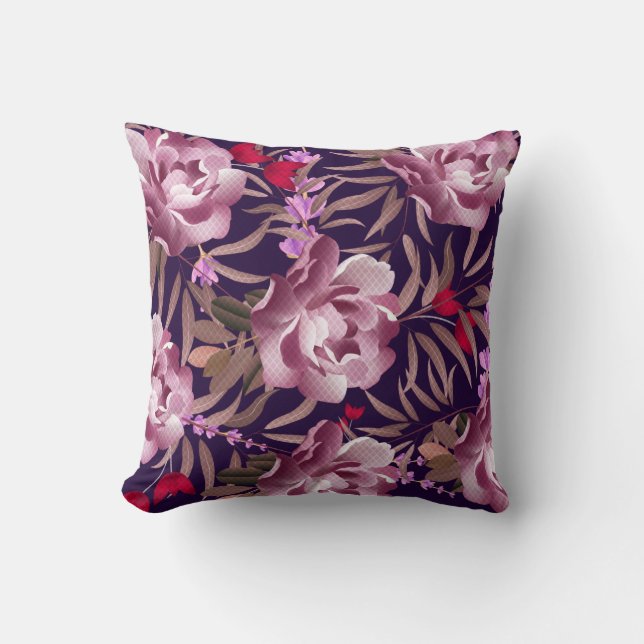 Purple rose floral stripe pillow (Front)
