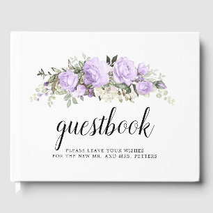 Purple Rose Floral Wedding Guest Book