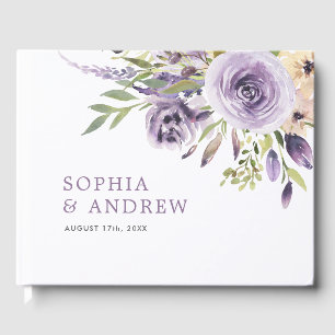 Purple Rose Floral Wedding Guest Book