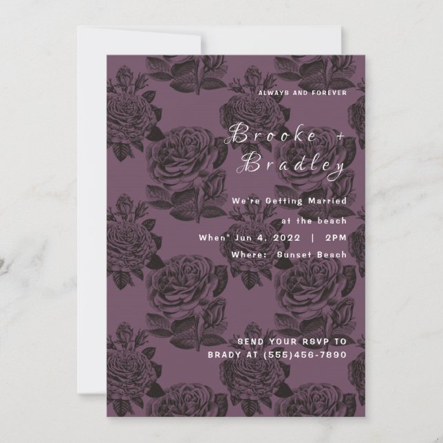 Purple Rose Floral Wedding Invitation (Front)