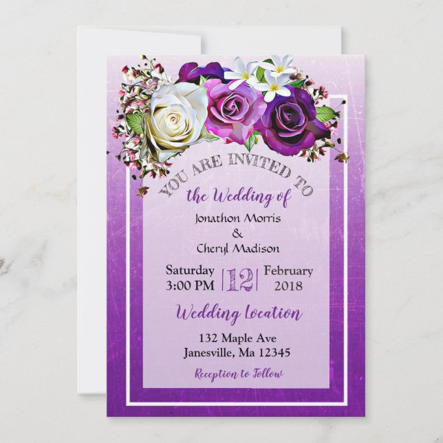Purple Rose Floral Wedding Invitations (Front)