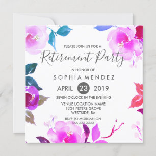 Purple Rose Floral Womans Retirement Party Invite