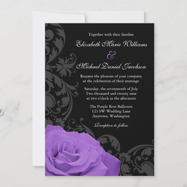 Purple Rose Flourish Wedding Invitations (Front)