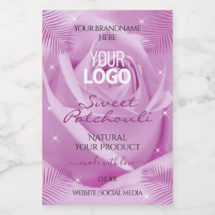 Purple Rose Flower Palm Leaves Product Labels Logo