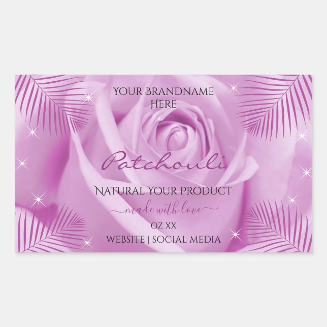 Purple Rose Flower with Palm Leaves Product Labels (Front)