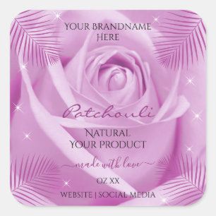 Purple Rose Flower with Palm Leaves Product Labels