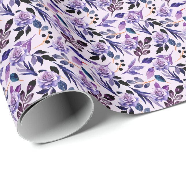 Purple Rose Flowers Botanical Seamless Pattern Wrapping Paper (Roll Corner)