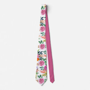 Purple Rose Flowers Floral Pattern Tie