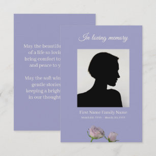 Purple rose funeral prayer card