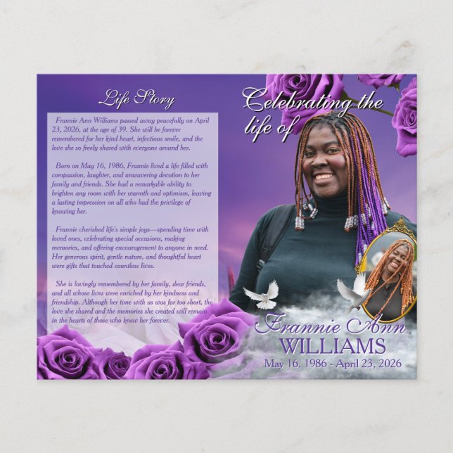 Purple Rose Funeral Program Flyer (Front)