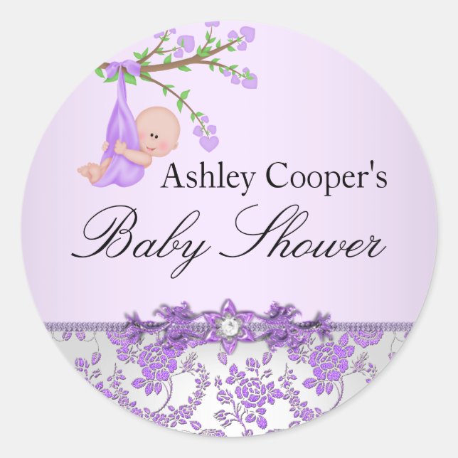 Purple Rose Garden Baby Shower Sticker (Front)