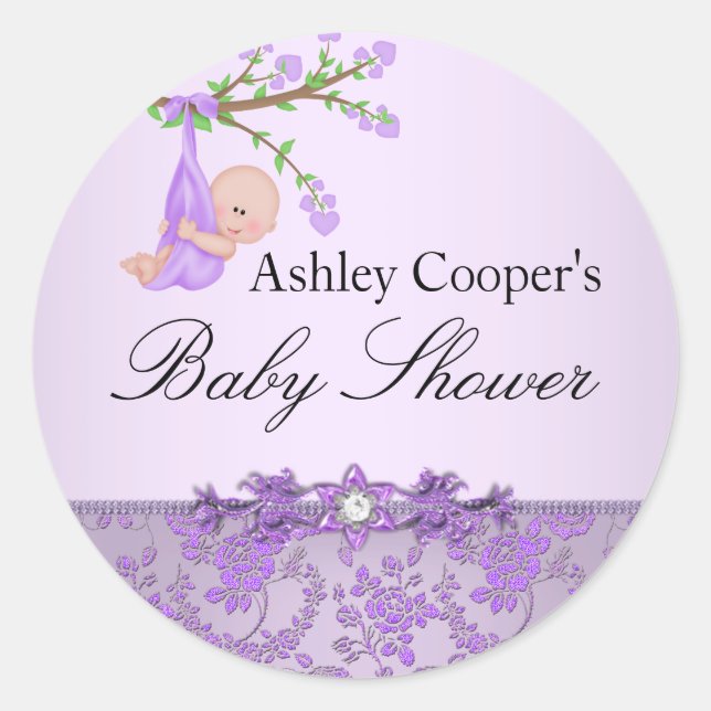 Purple Rose Garden Baby Shower Sticker (Front)
