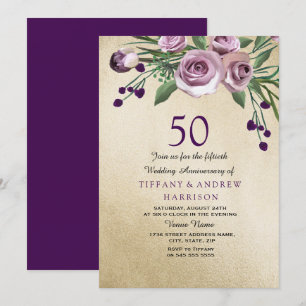Purple Rose Gold 50th Wedding Anniversary Invite