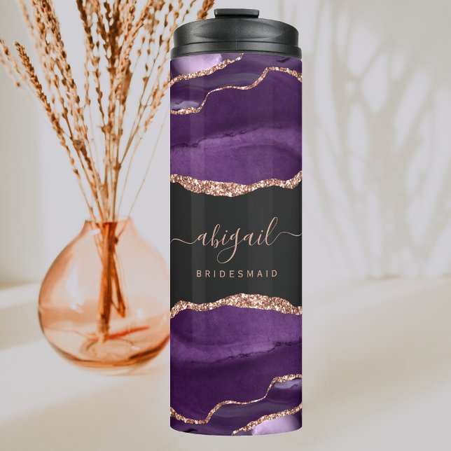 Purple Rose Gold Agate Dark Bridesmaid Wedding Thermal Tumbler (Creator Uploaded)