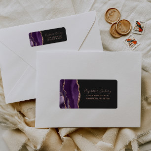 Purple Rose Gold Agate Wedding Return Address