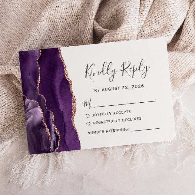 Purple Rose Gold Agate Wedding RSVP (Creator Uploaded)