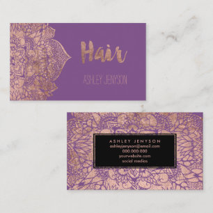 Purple rose gold boho mandala hair typography business card