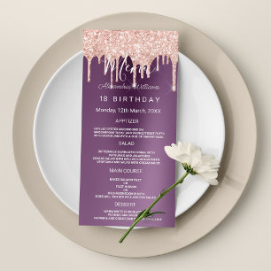 Purple rose gold glitter drips Birthday Program Programme